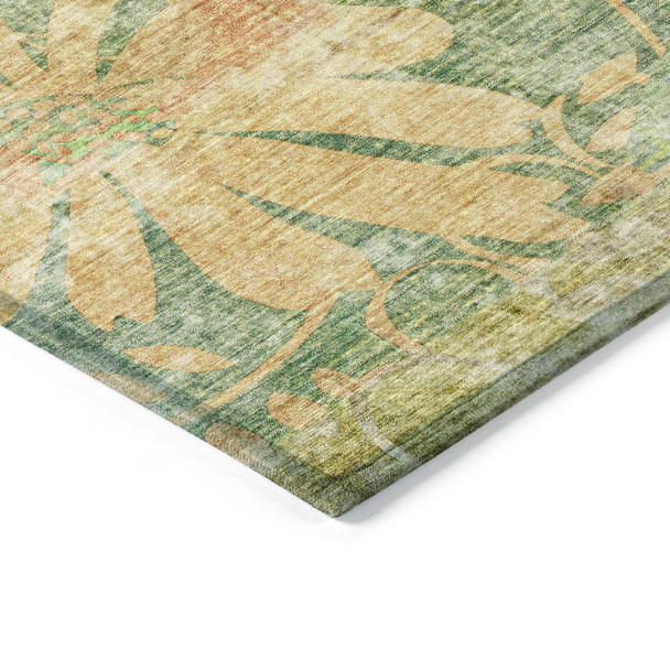 5' X 8' Green And Ivory Floral Washable Indoor Outdoor Area Rug