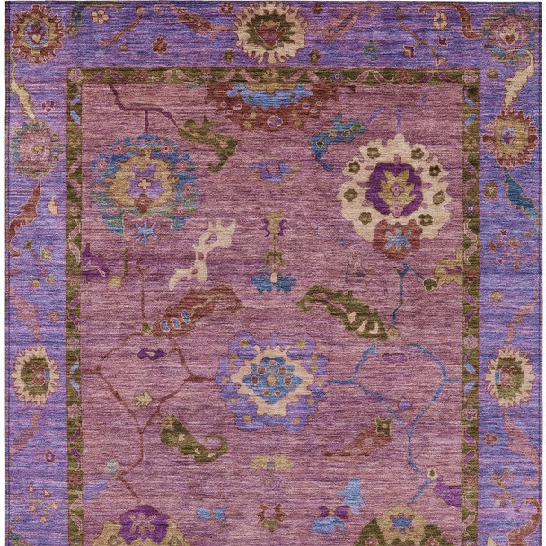 9' X 12' Pink Purple And Gold Floral Medallion Washable Indoor Outdoor Area Rug