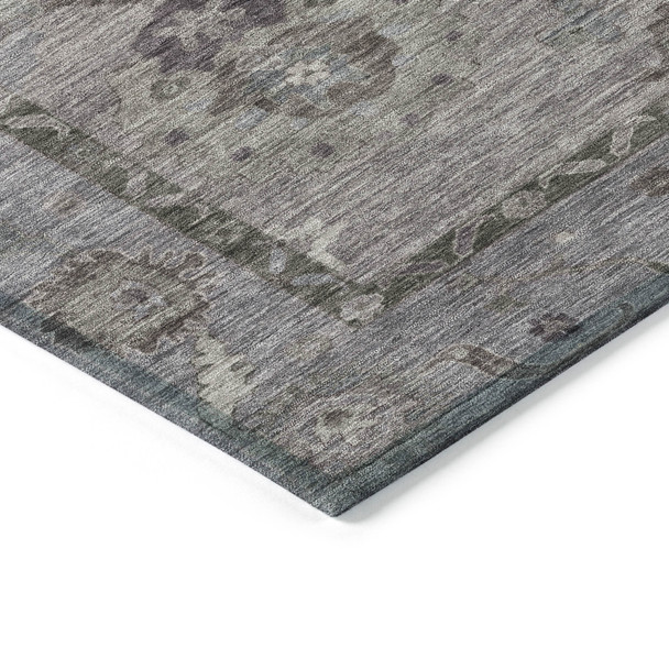 9' X 12' Pewter Gray And Silver Floral Medallion Washable Indoor Outdoor Area Rug
