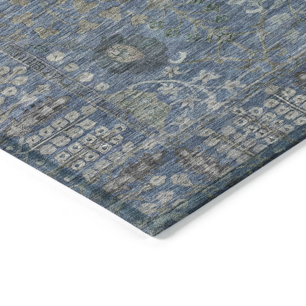 8' X 10' Blue And Ivory Floral Washable Indoor Outdoor Area Rug