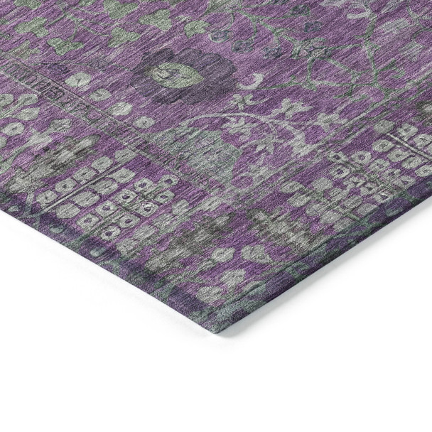 8' Purple And Ivory Round Floral Washable Indoor Outdoor Area Rug