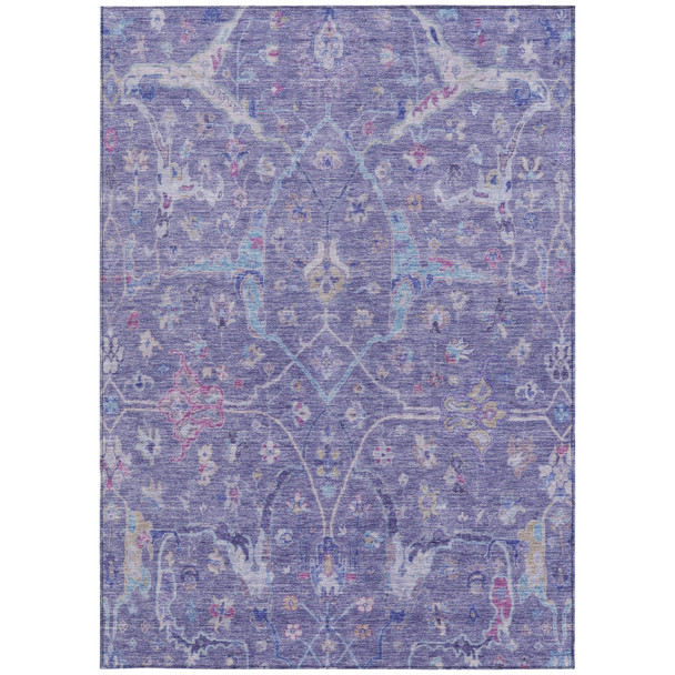 10' X 14' Purple Sky Blue And Silver Floral Washable Indoor Outdoor Area Rug