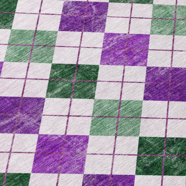 8' X 10' Purple Green And Ivory Geometric Washable Indoor Outdoor Area Rug