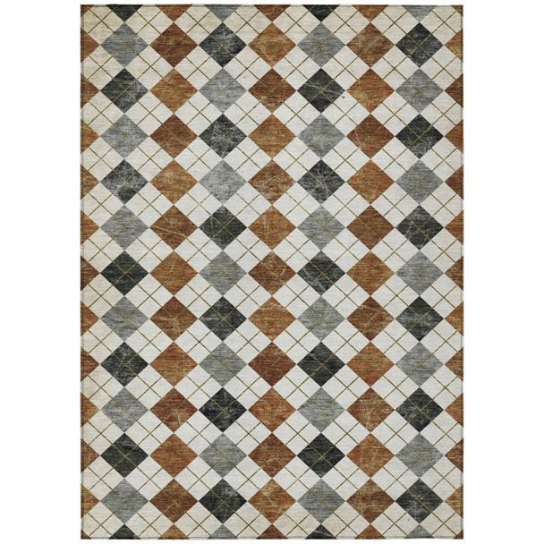 9' X 12' Terra Cotta Ivory And Gray Geometric Washable Indoor Outdoor Area Rug