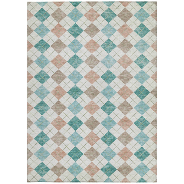 8' X 10' Aqua Peach And Ivory Geometric Washable Indoor Outdoor Area Rug