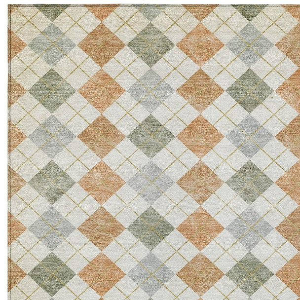5' X 8' Coral Ivory And Silver Geometric Washable Indoor Outdoor Area Rug