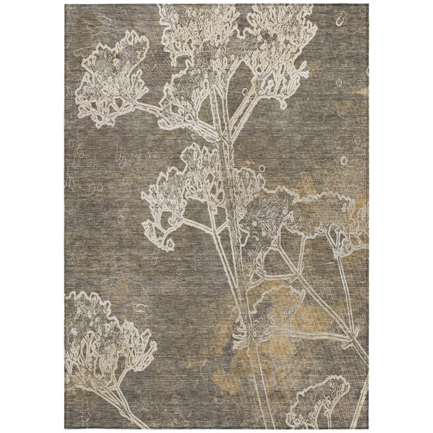 8' X 10' Khaki And Beige Floral Washable Indoor Outdoor Area Rug