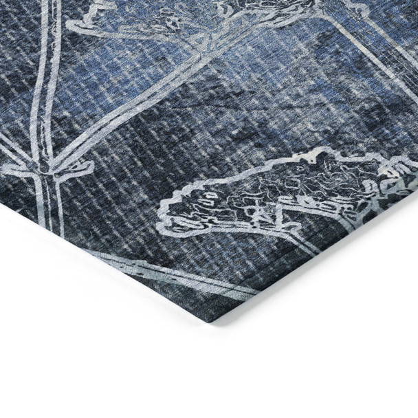 3' X 5' Navy Blue And Ivory Floral Washable Indoor Outdoor Area Rug