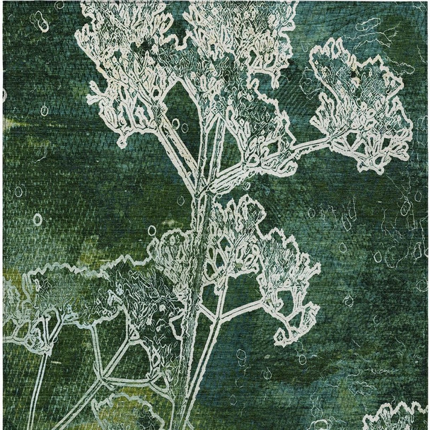 10' X 14' Teal Blue And Green Floral Washable Indoor Outdoor Area Rug