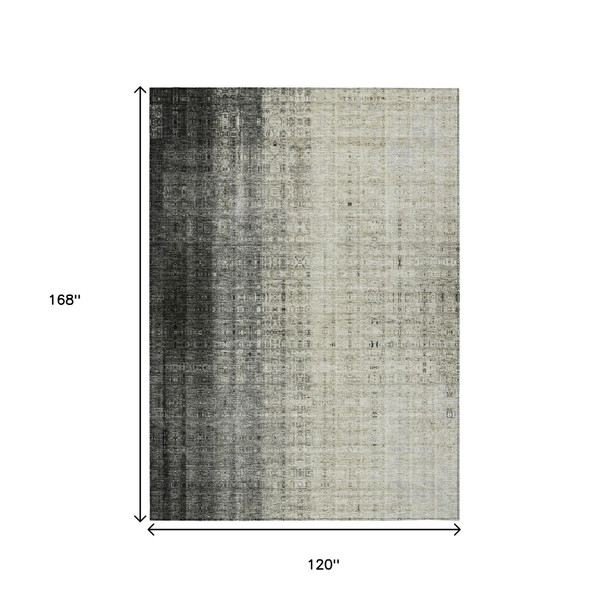 10' X 14' Beige And Gray Striped Washable Indoor Outdoor Area Rug