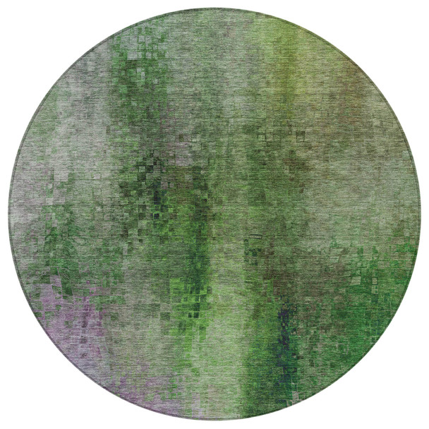 8' Green And Purple Round Abstract Washable Indoor Outdoor Area Rug