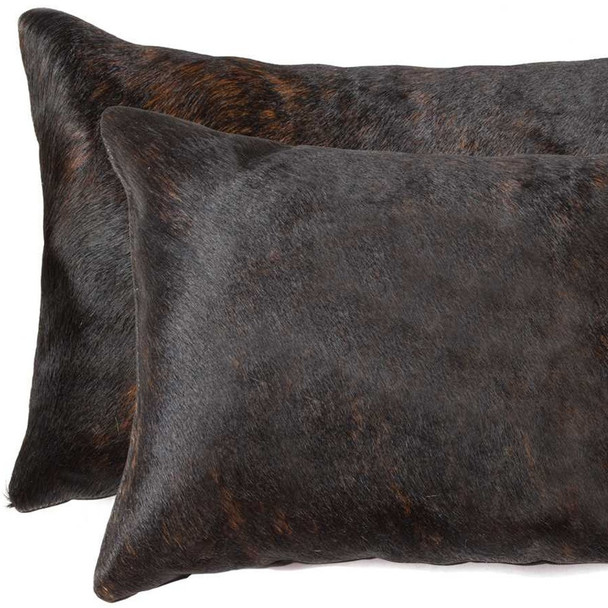 Set of Two 12" X 20" Chocolate Cowhide Throw Pillow