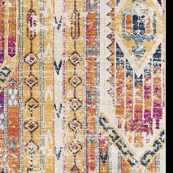 2' X 5' Gold and Ivory Southwestern Area Rug