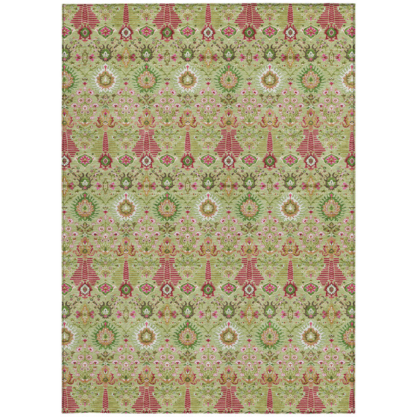 3' X 5' Artichoke Green And Blush Floral Washable Indoor Outdoor Area Rug
