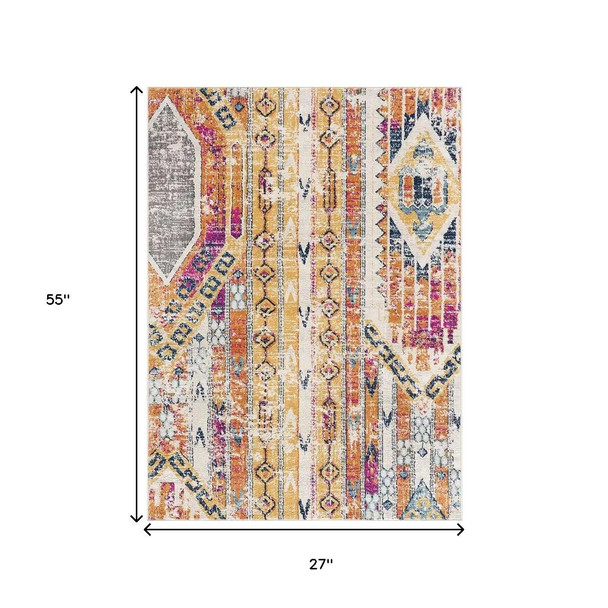 8' X 10' Gold and Ivory Southwestern Area Rug