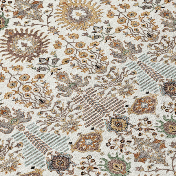 10' X 14' Ivory And Brown Floral Washable Indoor Outdoor Area Rug