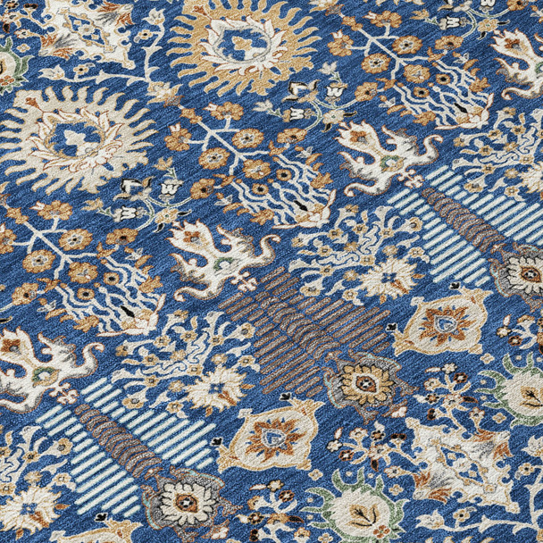 8' X 10' Navy Blue And Ivory Floral Washable Indoor Outdoor Area Rug