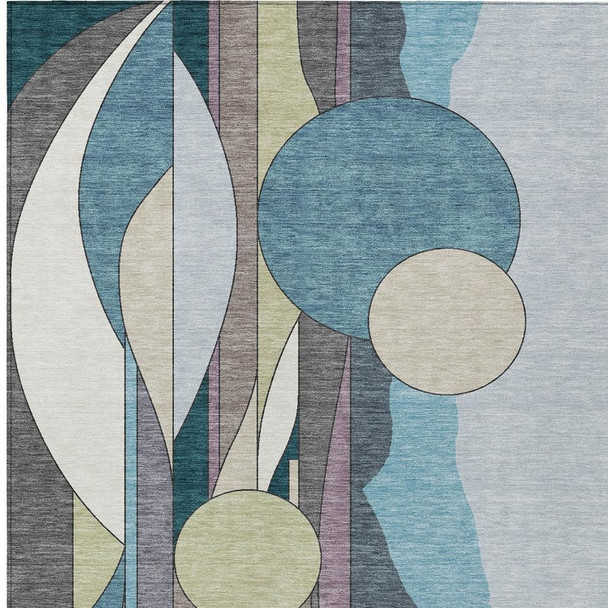 8' X 10' Teal Blue Ivory And Green Geometric Washable Indoor Outdoor Area Rug