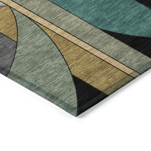 8' X 10' Taupe Ivory And Gold Geometric Washable Indoor Outdoor Area Rug