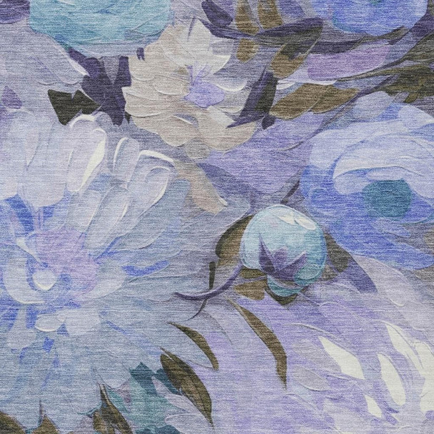5' X 8' Purple And Blue Floral Washable Indoor Outdoor Area Rug