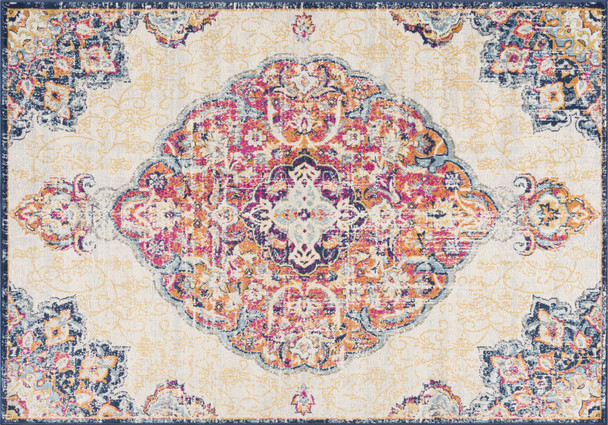 2' X 4' Blue and Beige Medallion Area Rug