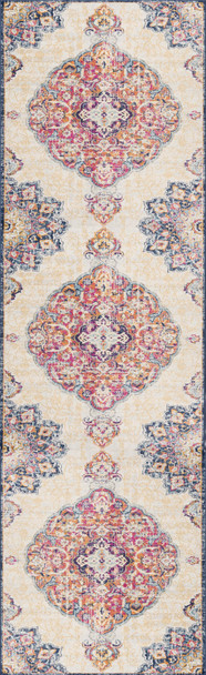 8' Blue And Beige Medallion Runner Rug
