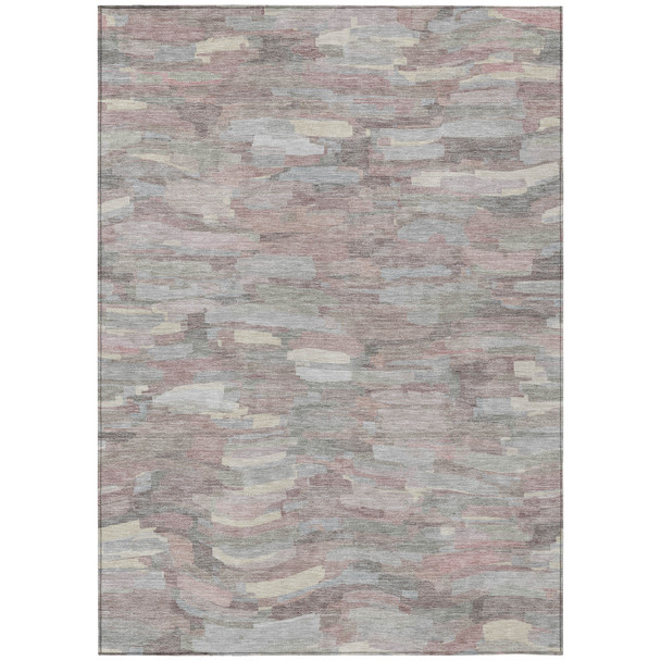 10' X 14' Blush And Gray Striped Washable Indoor Outdoor Area Rug