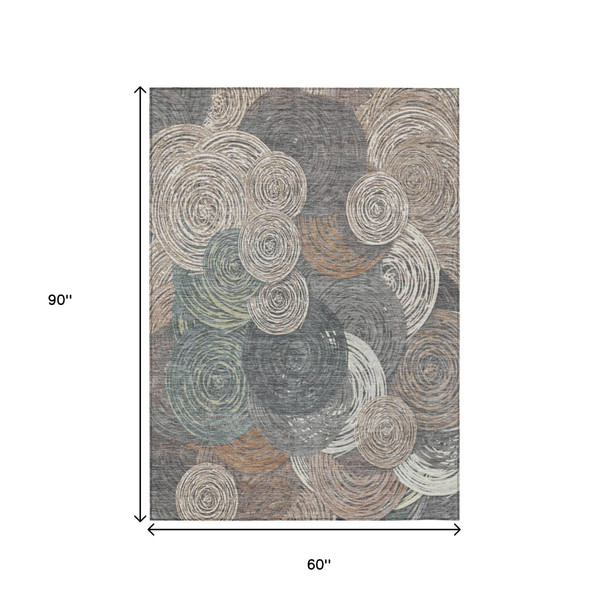 5' X 8' Brown Taupe And Beige Geometric Washable Indoor Outdoor Area Rug