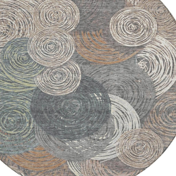 8' Brown Taupe And Beige Round Geometric Washable Indoor Outdoor Area Rug