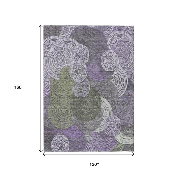 10' X 14' Purple Green And Gray Geometric Washable Indoor Outdoor Area Rug