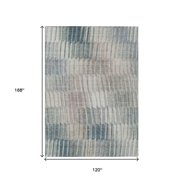 10' X 14' Sage And Ivory Striped Washable Indoor Outdoor Area Rug