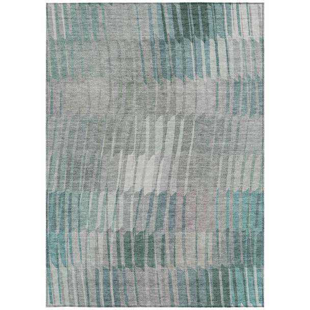 8' X 10' Teal Blue And Ivory Striped Washable Indoor Outdoor Area Rug