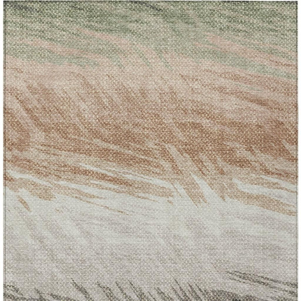 10' X 14' Fern Green Ivory And Copper Striped Washable Indoor Outdoor Area Rug