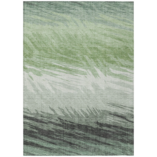 10' X 14' Green Ivory And Charcoal Striped Washable Indoor Outdoor Area Rug