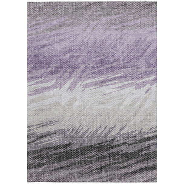 3' X 5' Lavender Ivory And Gray Striped Washable Indoor Outdoor Area Rug
