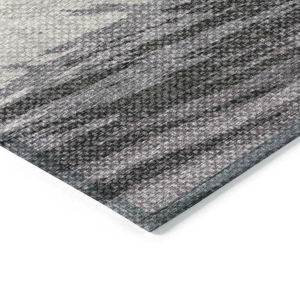 9' X 12' Lavender Ivory And Gray Striped Washable Indoor Outdoor Area Rug