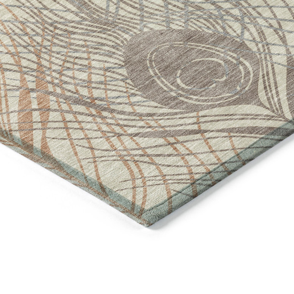 8' Beige Copper And Gray Round Floral Washable Indoor Outdoor Area Rug