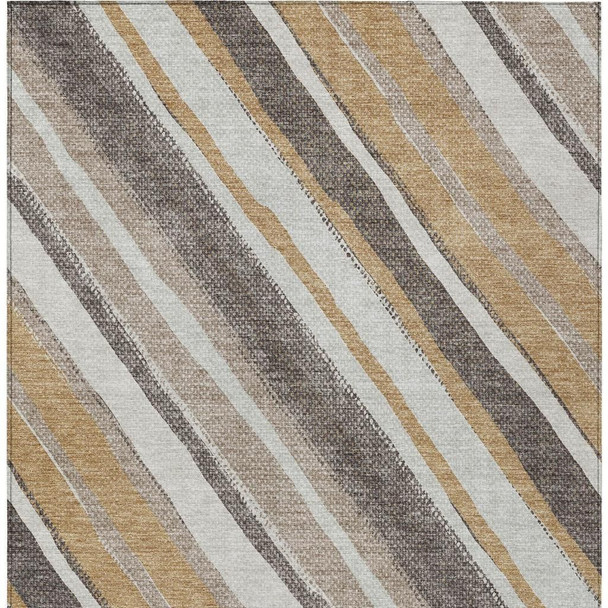 3' X 5' Gold Ivory And Taupe Striped Washable Indoor Outdoor Area Rug