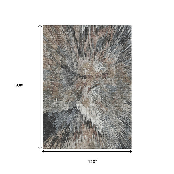 10' X 14' Brown Ivory And Charcoal Abstract Washable Indoor Outdoor Area Rug