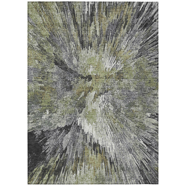 3' X 5' Fern Green Ivory And Gray Abstract Washable Indoor Outdoor Area Rug