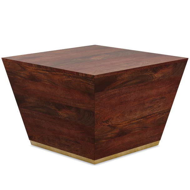 19" Brown and Brass Solid Wood and Brass Square Block End Table