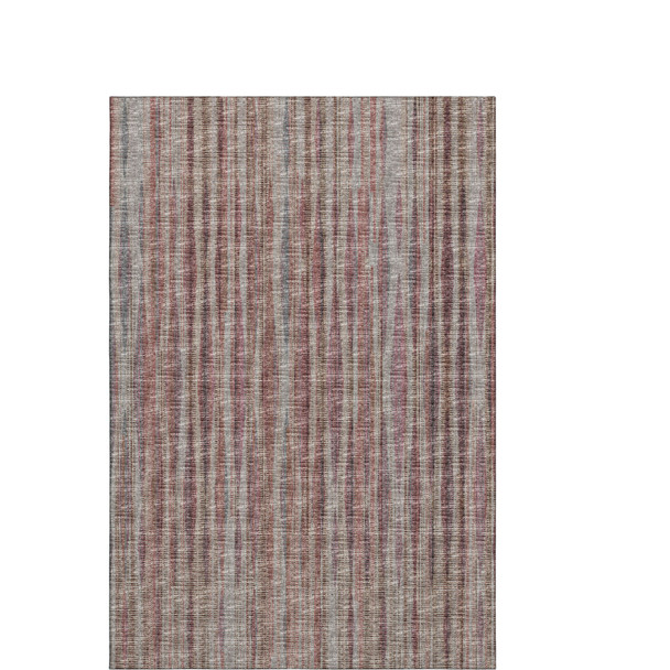 3' X 5' Burgundy And Gray Striped Washable Indoor Outdoor Area Rug