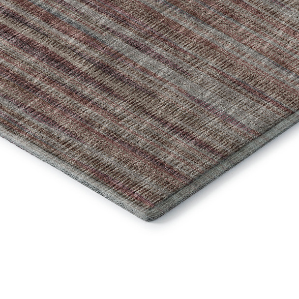 5' X 8' Burgundy And Gray Striped Washable Indoor Outdoor Area Rug