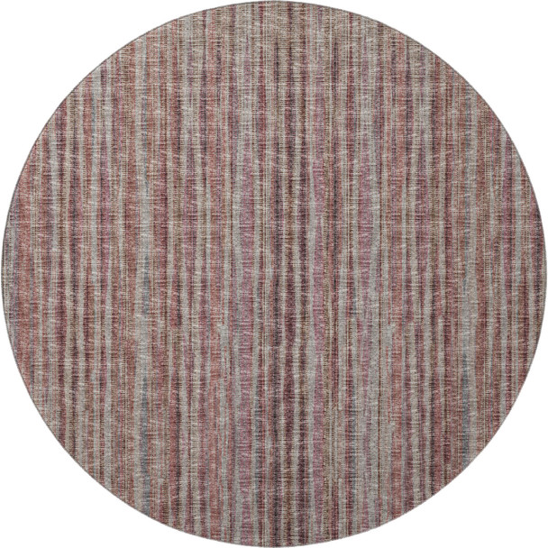 8' Burgundy And Gray Round Striped Washable Indoor Outdoor Area Rug