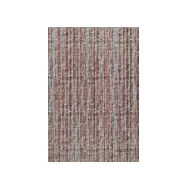 9' X 12' Burgundy And Gray Striped Washable Indoor Outdoor Area Rug
