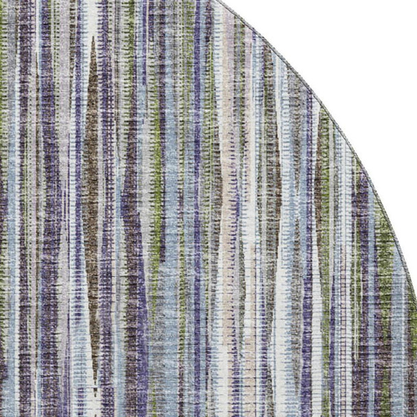 8' Plum And Ivory Round Striped Washable Indoor Outdoor Area Rug