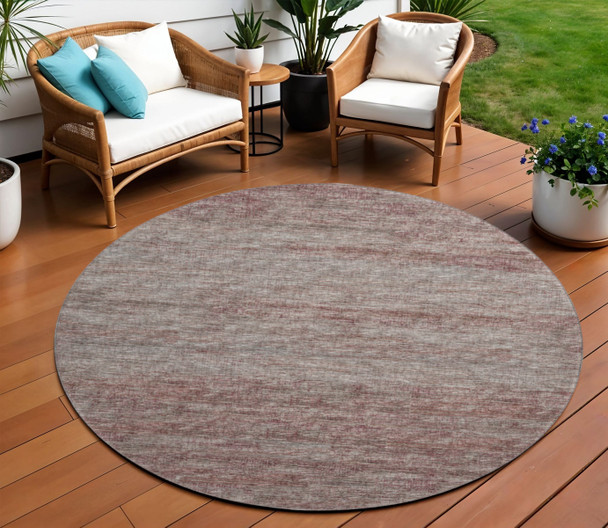 8' Burgundy And Gray Round Abstract Washable Indoor Outdoor Area Rug