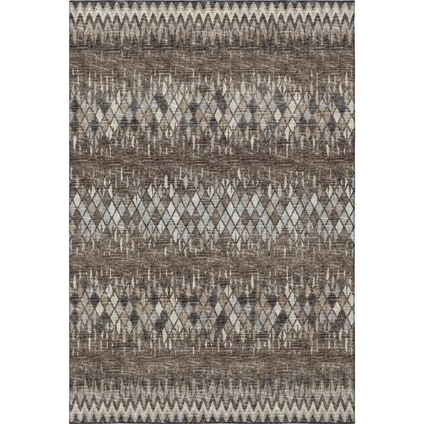 3' X 5' Brown And Ivory Ikat Washable Indoor Outdoor Area Rug