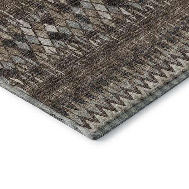 8' Brown And Ivory Round Ikat Washable Indoor Outdoor Area Rug