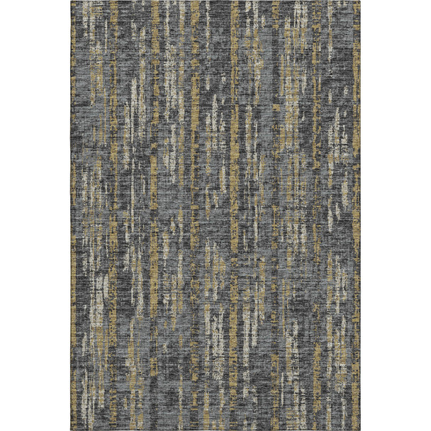 5' X 8' Granite Gray Ivory And Gold Abstract Washable Indoor Outdoor Area Rug